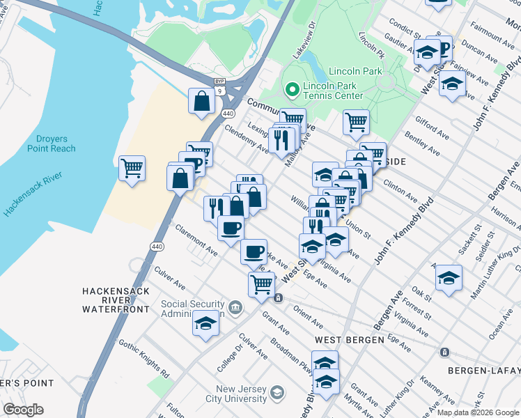 map of restaurants, bars, coffee shops, grocery stores, and more near 209 Boyd Avenue in Jersey City