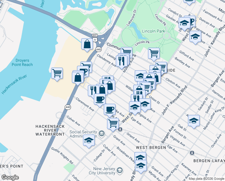 map of restaurants, bars, coffee shops, grocery stores, and more near 209 Boyd Avenue in Jersey City