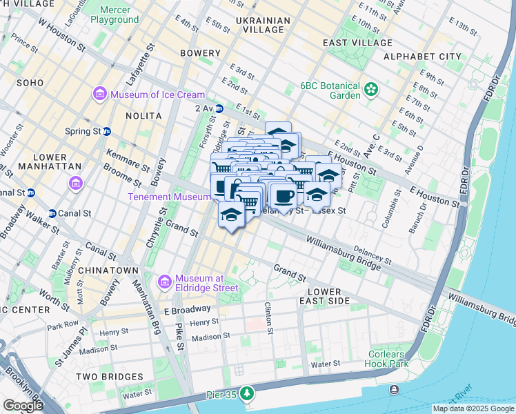 map of restaurants, bars, coffee shops, grocery stores, and more near in New York
