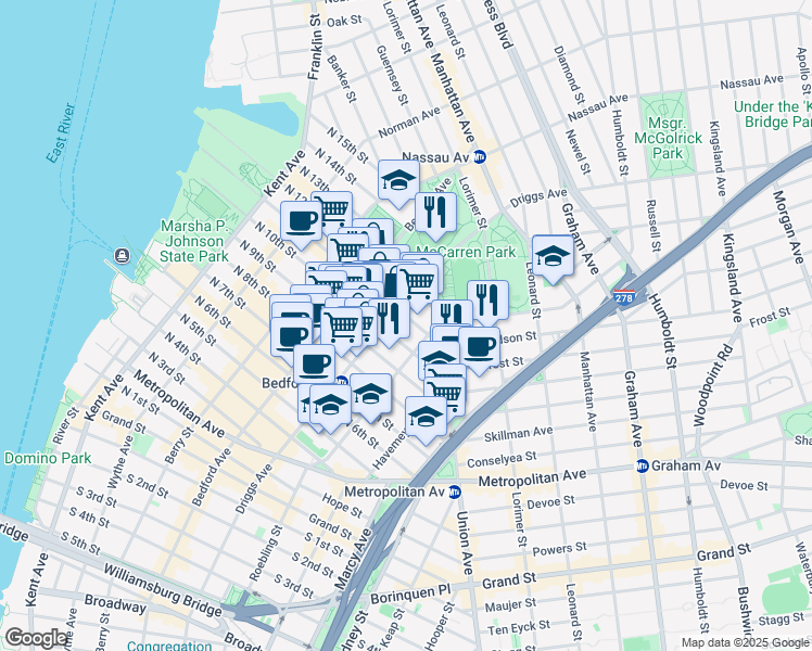 map of restaurants, bars, coffee shops, grocery stores, and more near 236 North 12th Street in Brooklyn