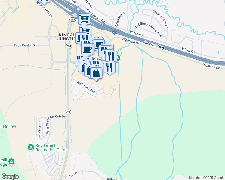 map of restaurants, bars, coffee shops, grocery stores, and more near 6020 Park Lane South in Park City