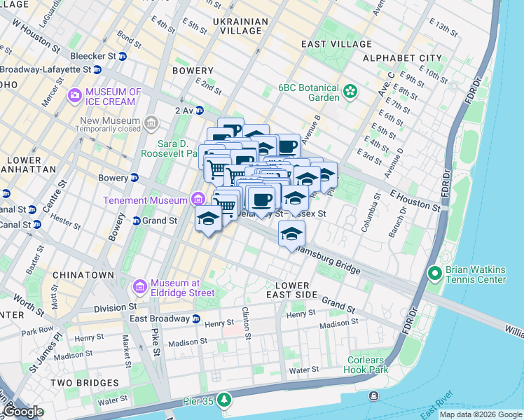 map of restaurants, bars, coffee shops, grocery stores, and more near in New York