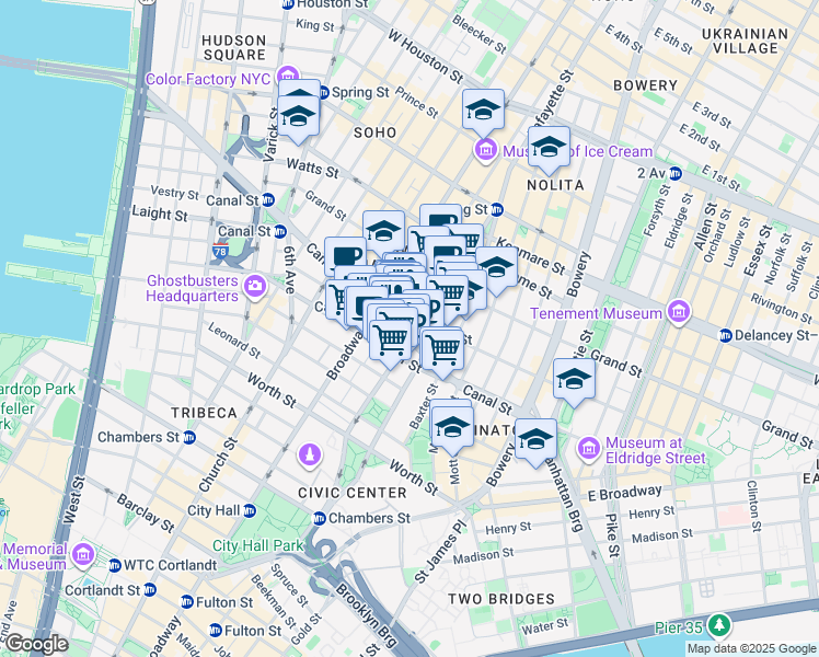 map of restaurants, bars, coffee shops, grocery stores, and more near in New York