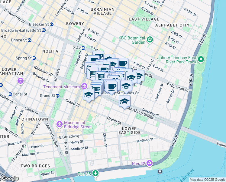 map of restaurants, bars, coffee shops, grocery stores, and more near in New York