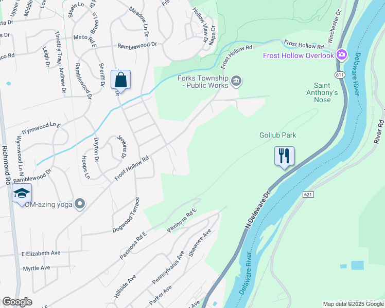 map of restaurants, bars, coffee shops, grocery stores, and more near 801 Frost Hollow Rd in Easton