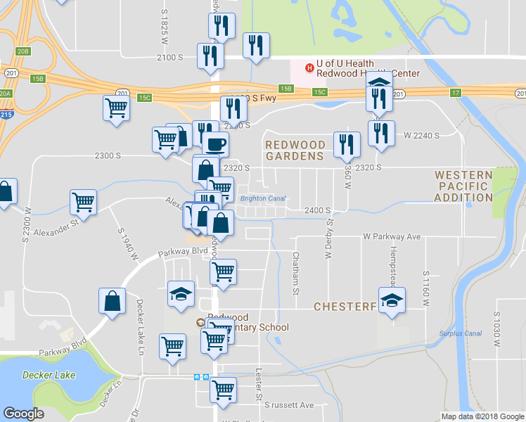 map of restaurants, bars, coffee shops, grocery stores, and more near 2402 Black Village Court in West Valley City