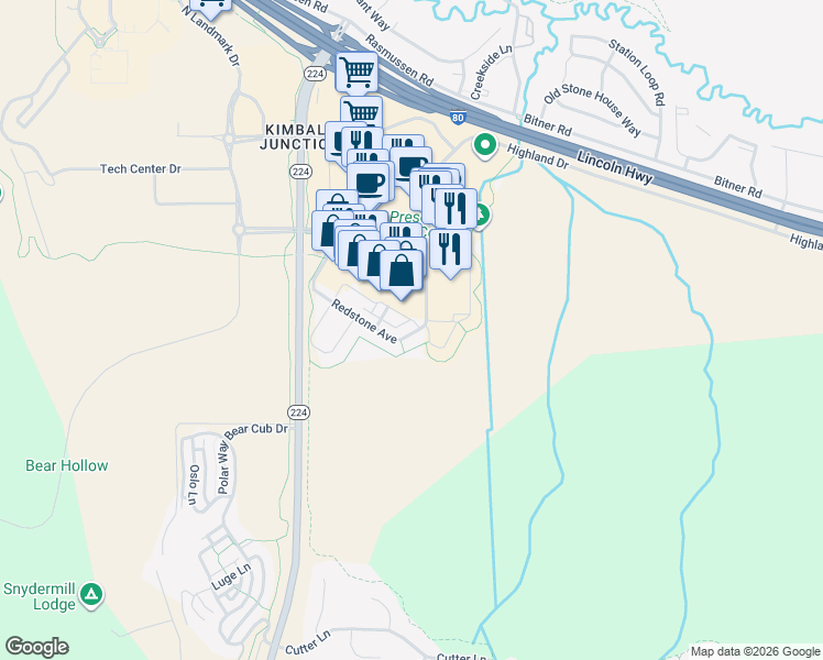 map of restaurants, bars, coffee shops, grocery stores, and more near 1541 Redstone Avenue in Park City