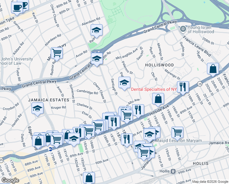 map of restaurants, bars, coffee shops, grocery stores, and more near 188-17 Rio Drive in Queens