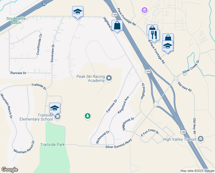 map of restaurants, bars, coffee shops, grocery stores, and more near 6050 Silver Sage Drive in Park City