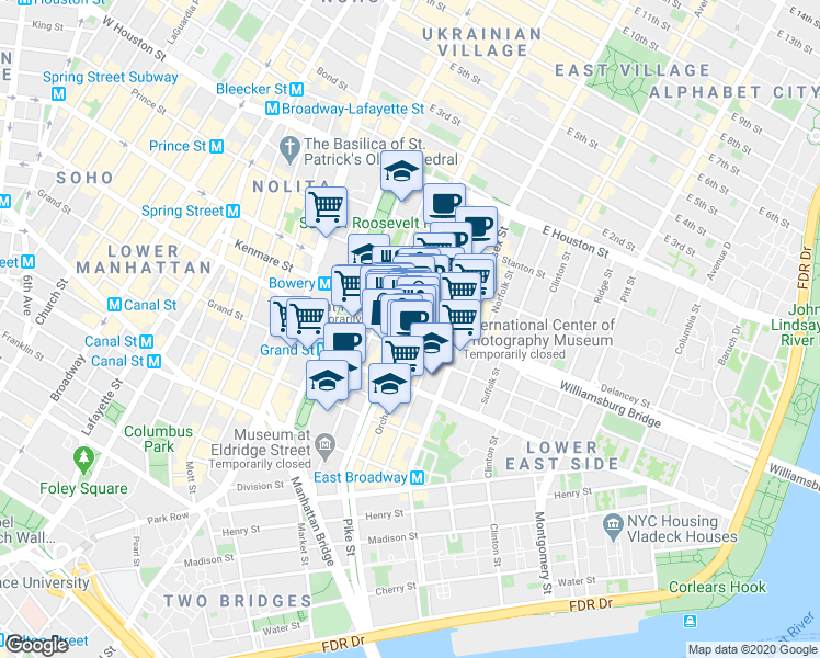 map of restaurants, bars, coffee shops, grocery stores, and more near in New York