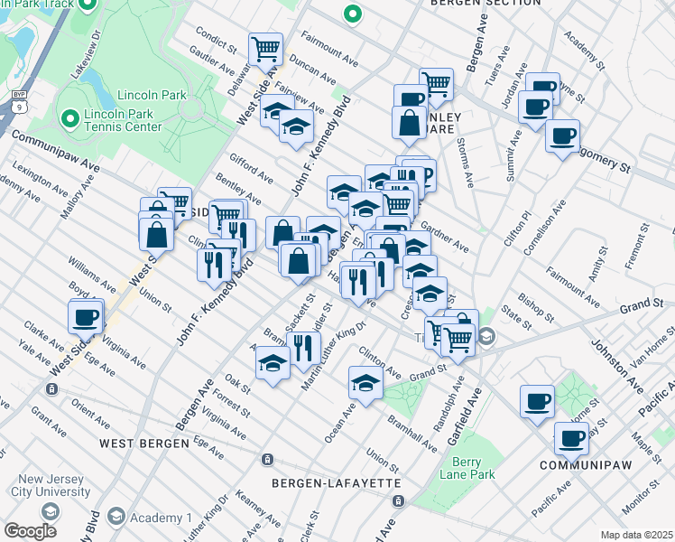 map of restaurants, bars, coffee shops, grocery stores, and more near 532 Bergen Avenue in Jersey City