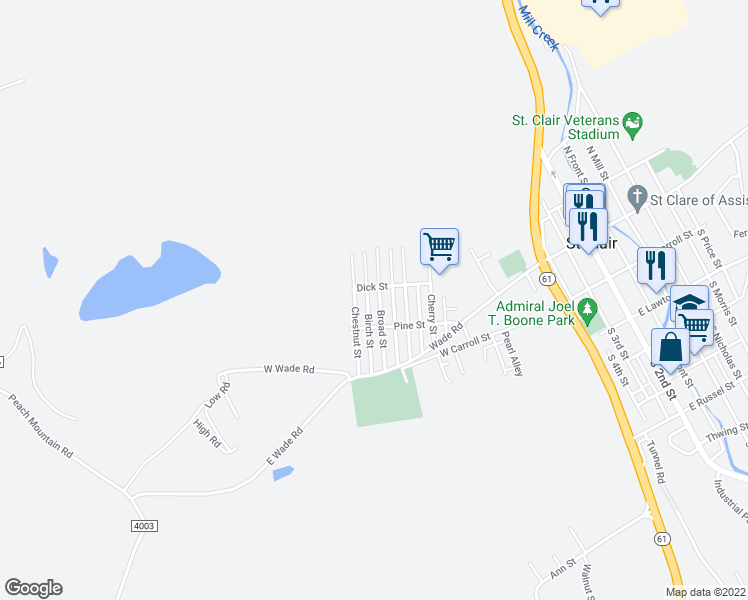 map of restaurants, bars, coffee shops, grocery stores, and more near 249 Broad Street in Saint Clair