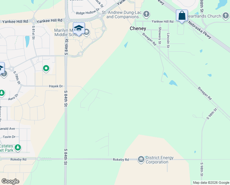 map of restaurants, bars, coffee shops, grocery stores, and more near 8860-9270 South 84th Street in Lincoln