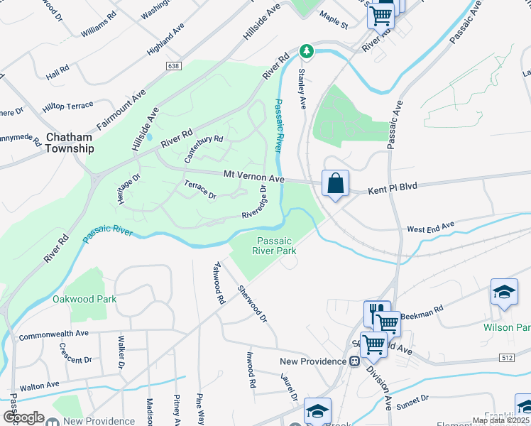 map of restaurants, bars, coffee shops, grocery stores, and more near 153 Riveredge Drive in Chatham Township