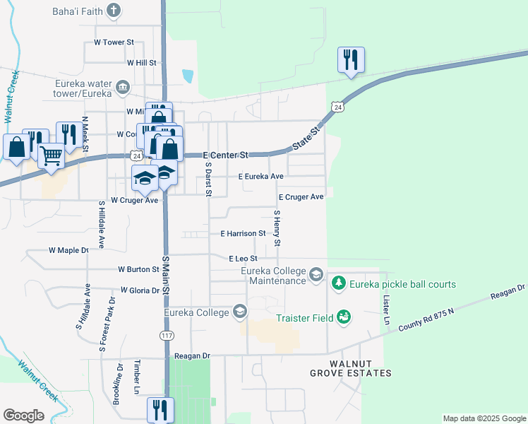 map of restaurants, bars, coffee shops, grocery stores, and more near 406 East Pearson Street in Eureka