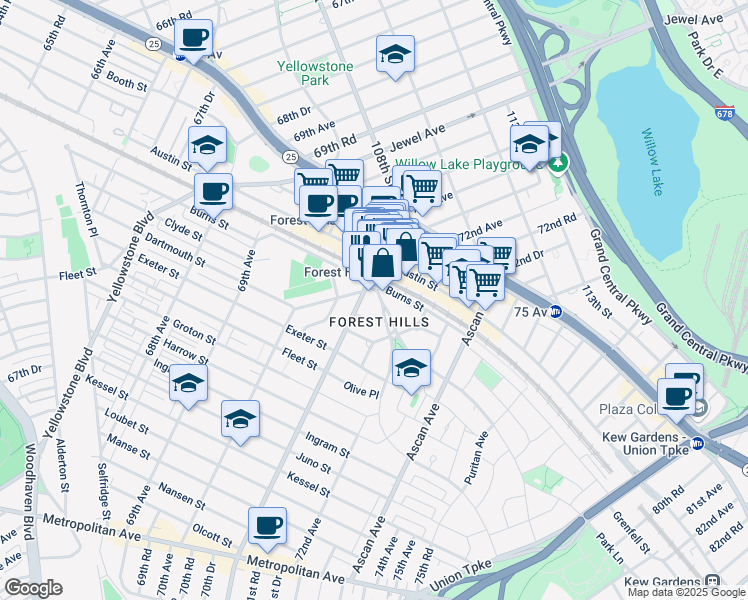 map of restaurants, bars, coffee shops, grocery stores, and more near 6 Station Square in Queens