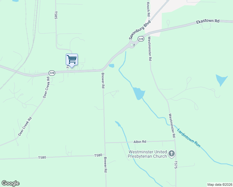 map of restaurants, bars, coffee shops, grocery stores, and more near 121 Brewer Road in Saxonburg