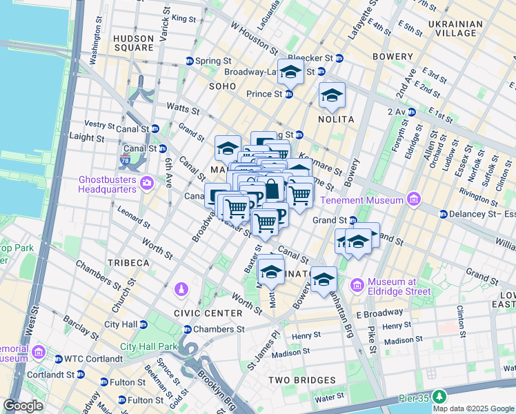 map of restaurants, bars, coffee shops, grocery stores, and more near in New York