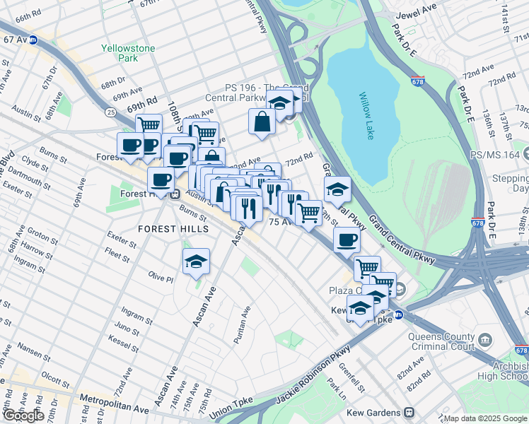 map of restaurants, bars, coffee shops, grocery stores, and more near in Queens