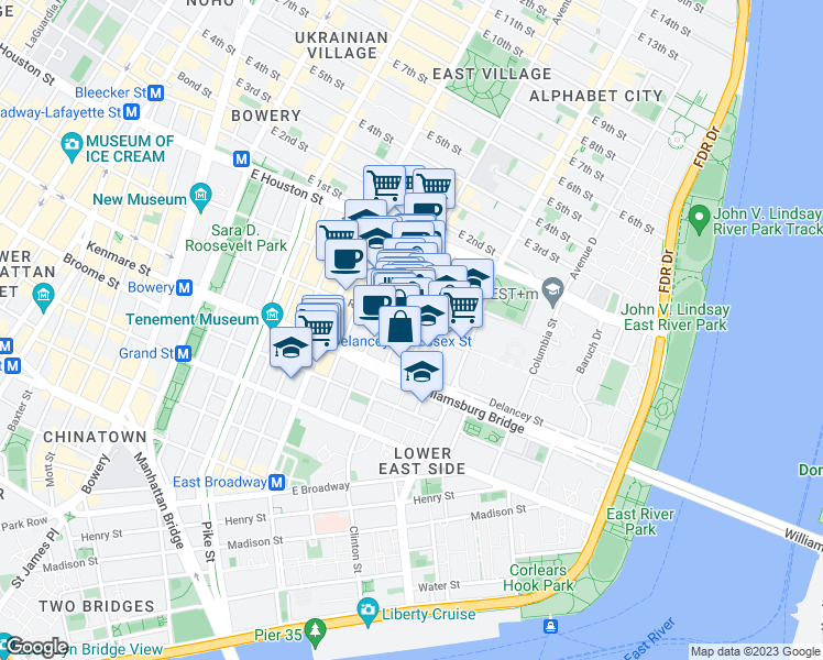 map of restaurants, bars, coffee shops, grocery stores, and more near in New York