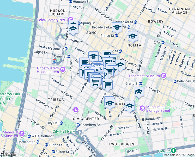 map of restaurants, bars, coffee shops, grocery stores, and more near in New York