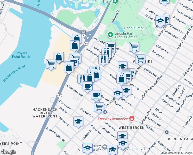 map of restaurants, bars, coffee shops, grocery stores, and more near 367 Virginia Avenue in Jersey City