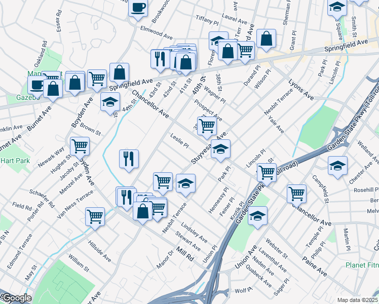 map of restaurants, bars, coffee shops, grocery stores, and more near 26 Olympic Terrace in Irvington