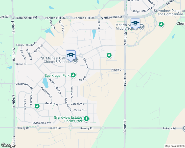 map of restaurants, bars, coffee shops, grocery stores, and more near 7833 Hayek Drive in Lincoln
