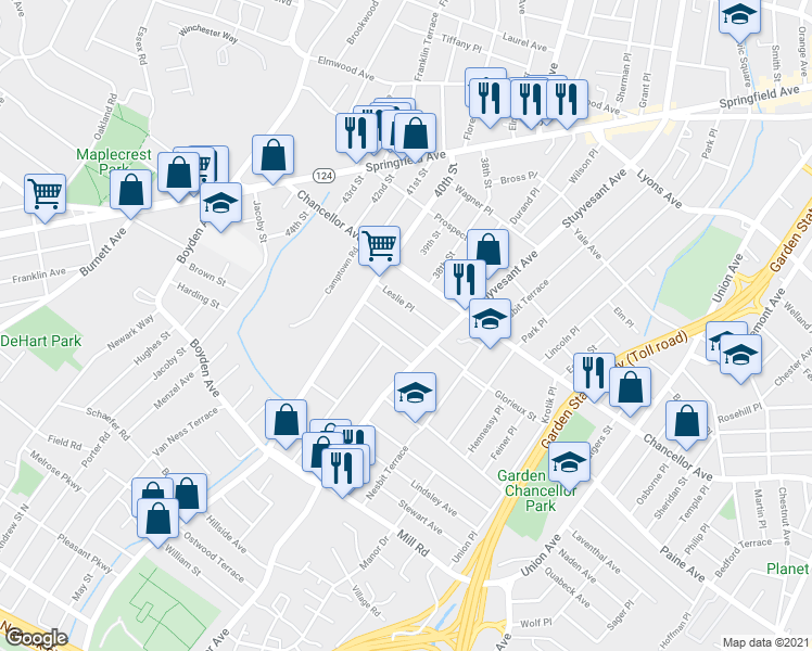 map of restaurants, bars, coffee shops, grocery stores, and more near 26 Olympic Terrace in Irvington