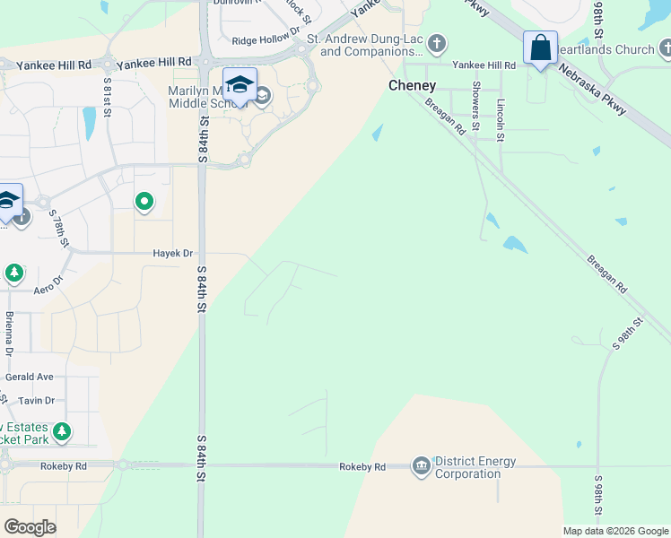map of restaurants, bars, coffee shops, grocery stores, and more near 8860-9270 South 84th Street in Lincoln