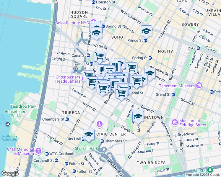 map of restaurants, bars, coffee shops, grocery stores, and more near in New York