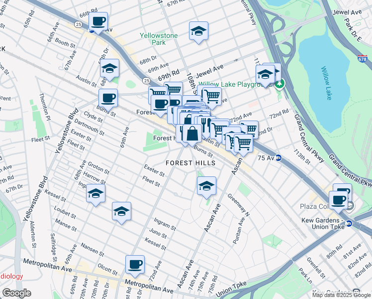 map of restaurants, bars, coffee shops, grocery stores, and more near 6 Station Square in Queens