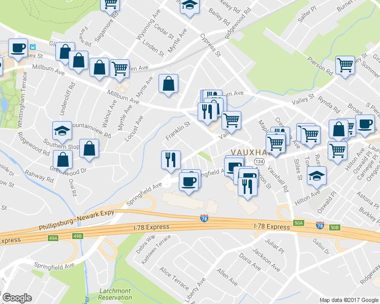 map of restaurants, bars, coffee shops, grocery stores, and more near 4 West Line Avenue in Union