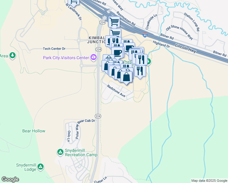 map of restaurants, bars, coffee shops, grocery stores, and more near 1669 Redstone Avenue in Park City