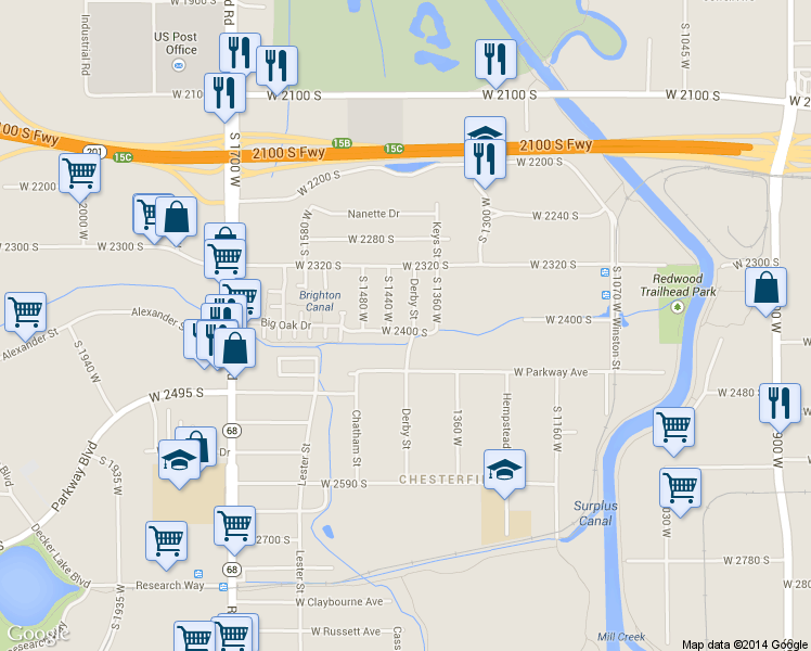 map of restaurants, bars, coffee shops, grocery stores, and more near 1388 West 2400 South in West Valley City