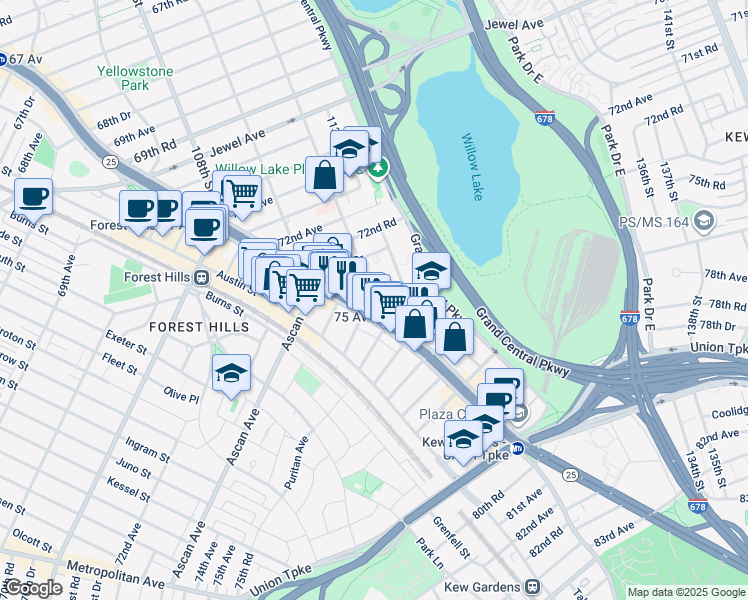map of restaurants, bars, coffee shops, grocery stores, and more near in Queens