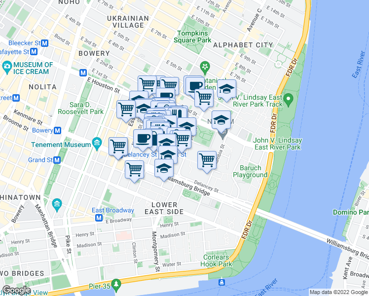 map of restaurants, bars, coffee shops, grocery stores, and more near in New York