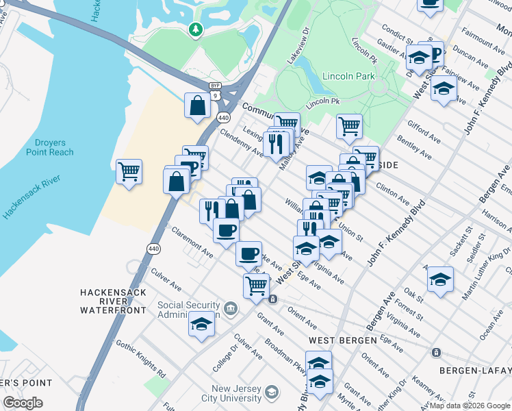 map of restaurants, bars, coffee shops, grocery stores, and more near 209 Boyd Avenue in Jersey City