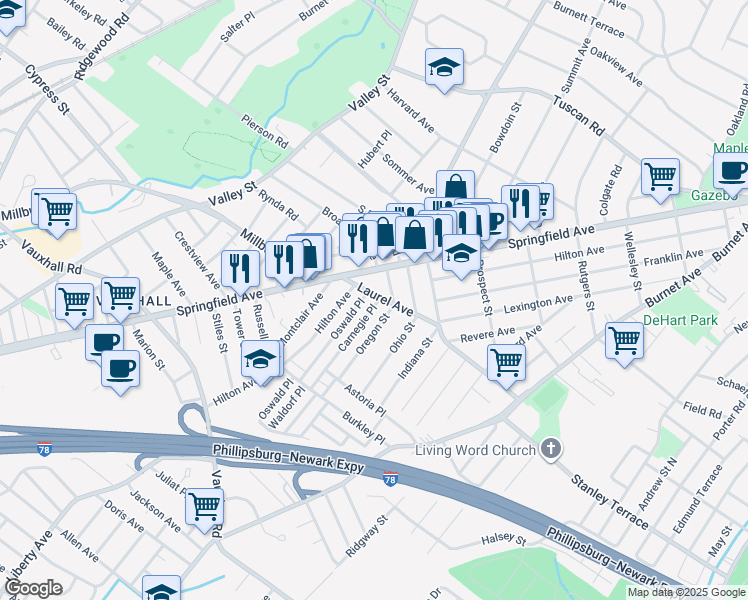 map of restaurants, bars, coffee shops, grocery stores, and more near in 
