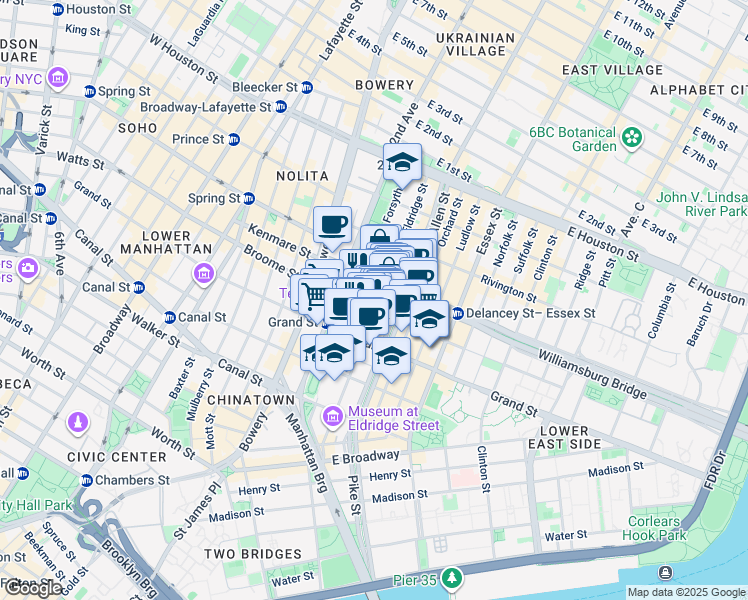 map of restaurants, bars, coffee shops, grocery stores, and more near in New York