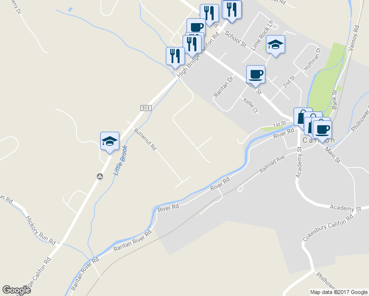 map of restaurants, bars, coffee shops, grocery stores, and more near 15 Windy Heights Road in Califon