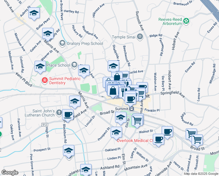 map of restaurants, bars, coffee shops, grocery stores, and more near 51 Deforest Avenue in Summit
