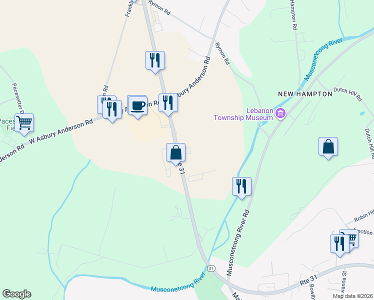 map of restaurants, bars, coffee shops, grocery stores, and more near 474 New Jersey 31 in Washington