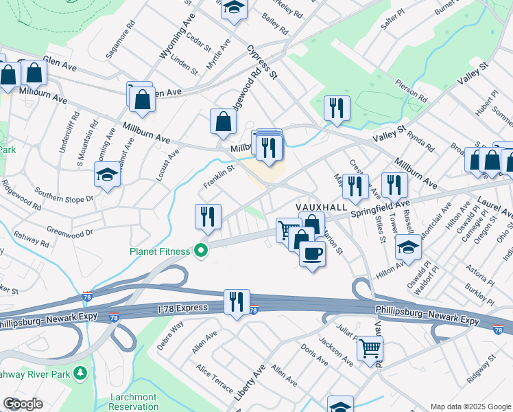map of restaurants, bars, coffee shops, grocery stores, and more near 914 Valley St in Union