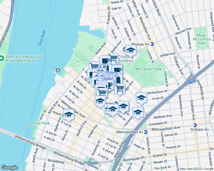 map of restaurants, bars, coffee shops, grocery stores, and more near 141 North 8th Street in Brooklyn