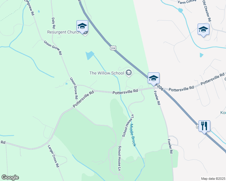 map of restaurants, bars, coffee shops, grocery stores, and more near 1095 Pottersville Road in Bedminster