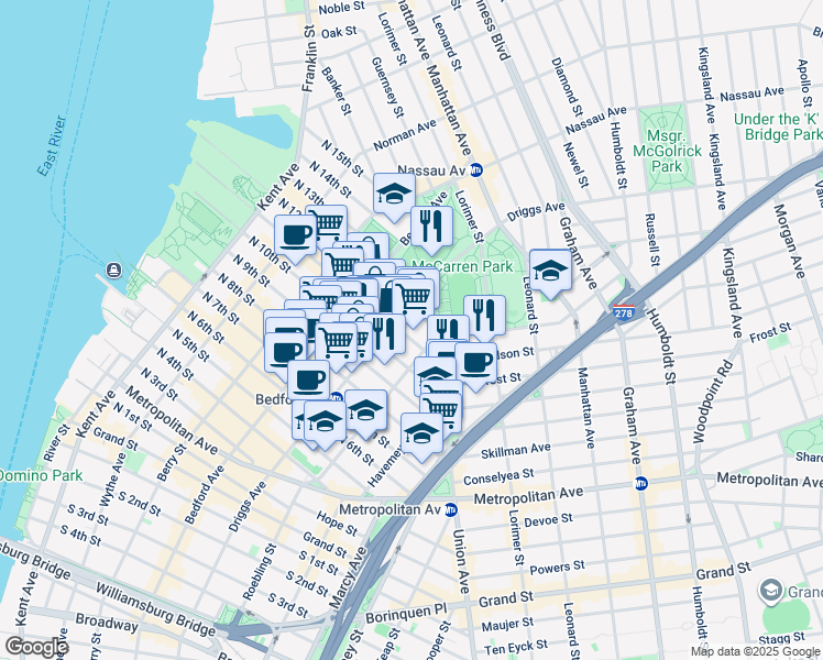 map of restaurants, bars, coffee shops, grocery stores, and more near 236 North 12th Street in Brooklyn