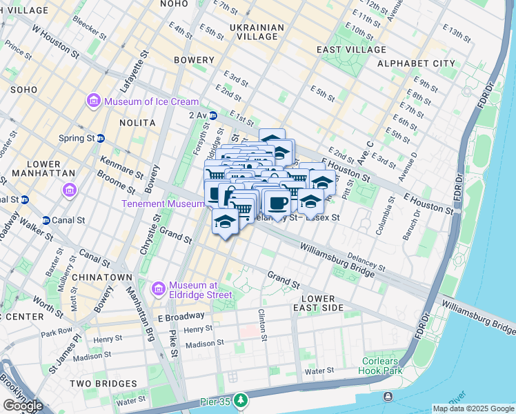 map of restaurants, bars, coffee shops, grocery stores, and more near in New York