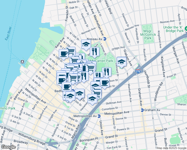 map of restaurants, bars, coffee shops, grocery stores, and more near 236 North 12th Street in Brooklyn