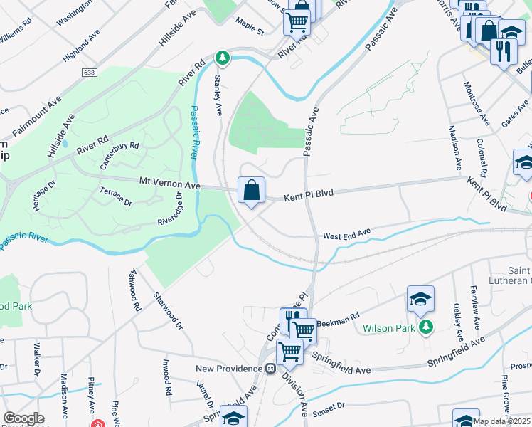 map of restaurants, bars, coffee shops, grocery stores, and more near 4 West End Avenue in Summit